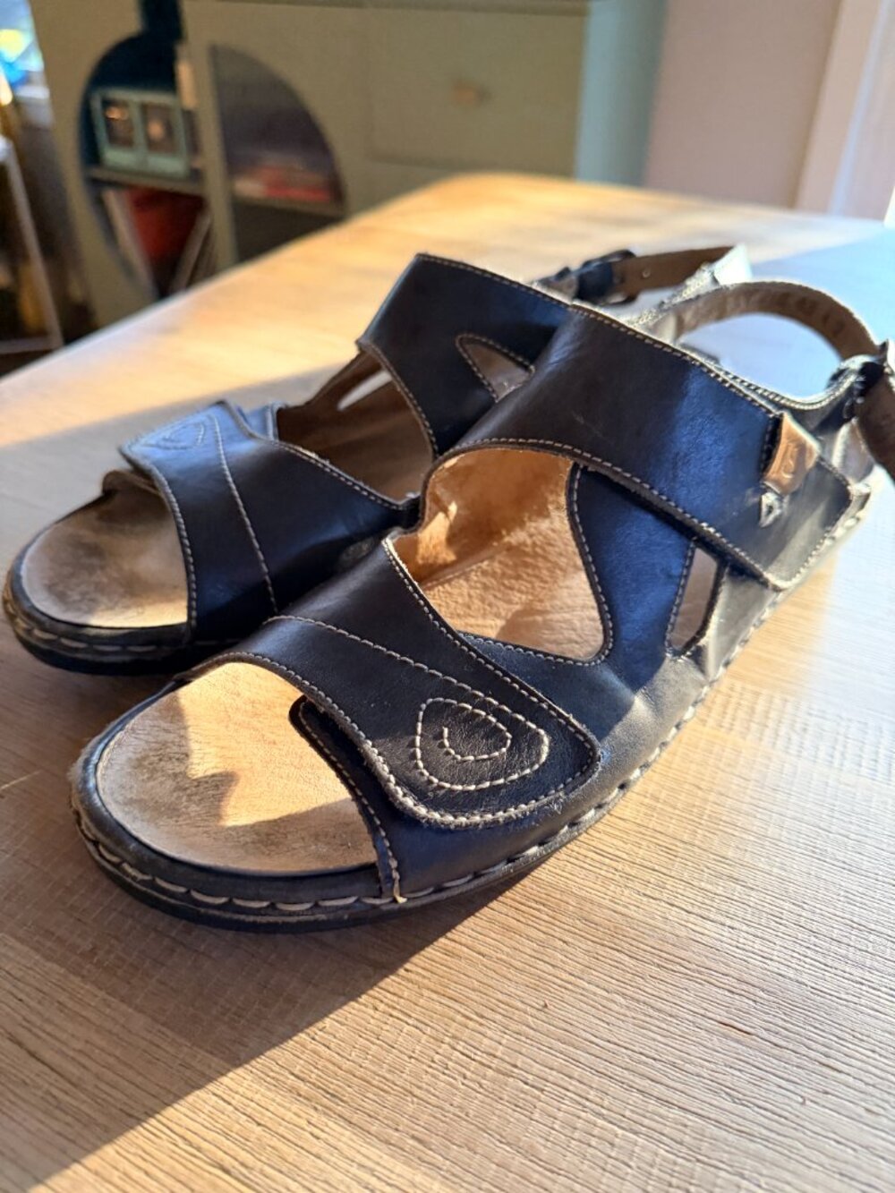 Josef Seibel Black Leather Sandals, Size 43